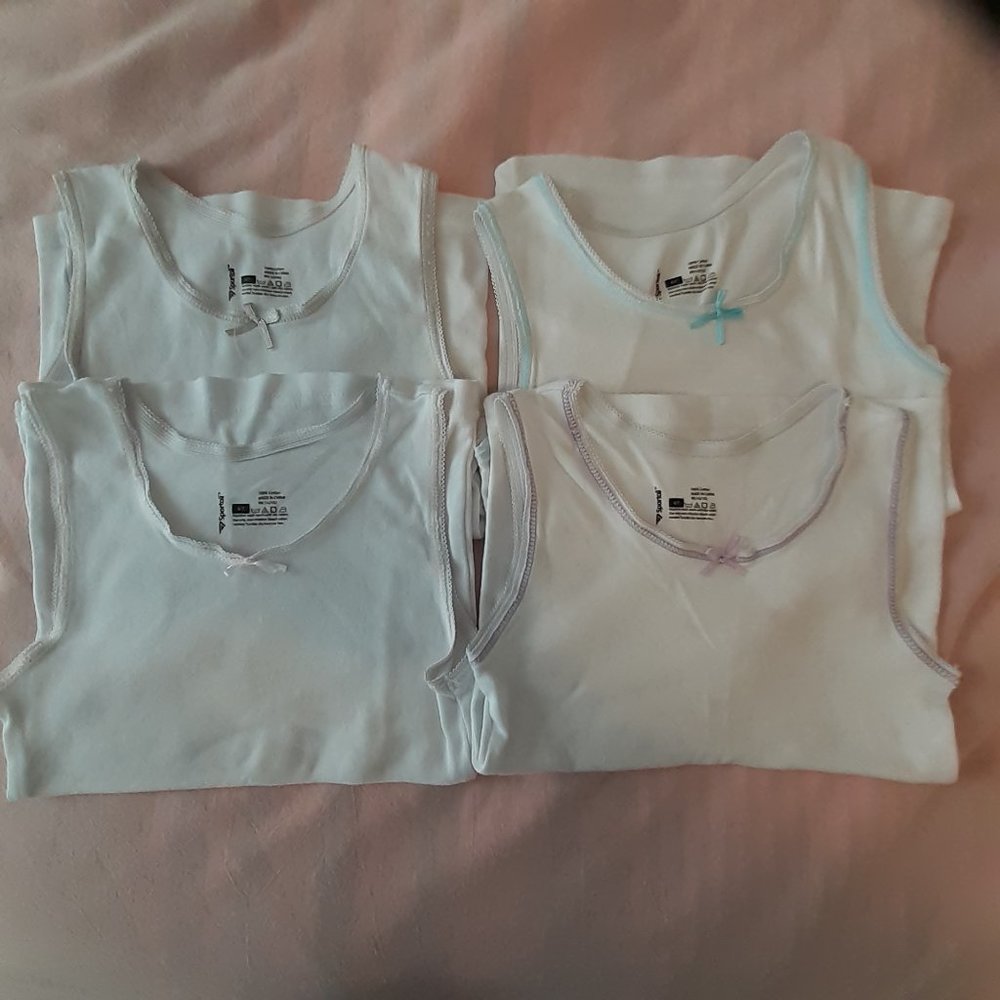BRAND NEW NEVER WORN – 4-PACK TANK TOPS 100% COTTON – GIRL SIZE 6-7